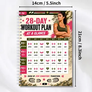 28-day fitness workout plan notebook with spiral binding, perfect for daily home training.