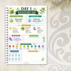 Taccuino planner di salute a spirale 28 pagine, benessere a base di erbe e abitudini.