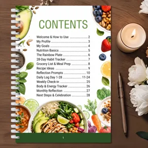 Carnet de planificateur de régime sain de 28 jours, page de suivi des repas quotidiens.