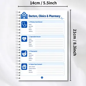 Medical record spiral notebook planner page with doctor contact tracker size 14x21cm