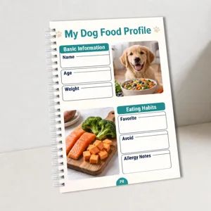Dog food profile spiral notebook, daily homemade recipe planner, 28 pages pet record book.