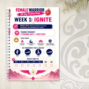 Detailansicht des 28-Tage-Fitness-Trainingsplans für Frauen als Spiralnotizbuch.