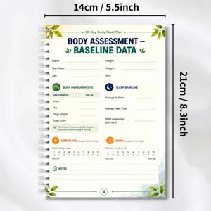 30-day body reset plan spiral notebook inner page, baseline data planner insert 14x21cm