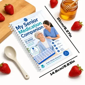 12-week medication planner spiral notebook detail view showing cover design, large print and layout.