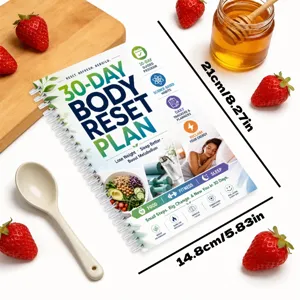 30-day body reset plan spiral notebook, daily fitness planning planner manual with size details.