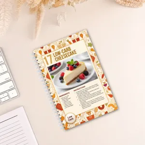 Low-carb cheesecake spiral recipe notebook, portable gourmet cooking journal and memo pad.