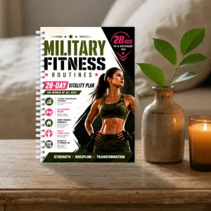 28-day women fitness planner, spiral bound workout notebook with military routine design.
