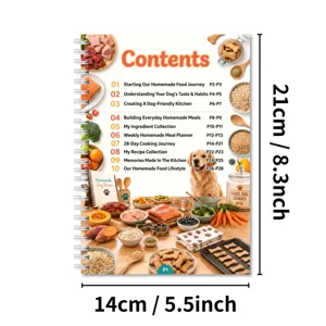 Dog recipe notebook spiral bound 21x14cm 28 pages homemade pet food guide book daily meal planner