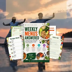 Carnet de planification de repas adapté à la glycémie avec menus hebdomadaires et liste de courses