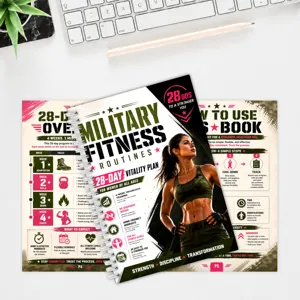 Detailed view of the 28-day women fitness planner spiral notebook for all ages workout guide.