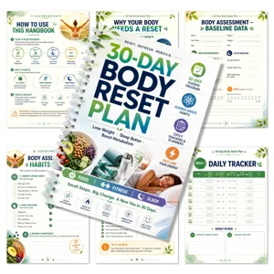 30-day body reset plan spiral planner with daily habit trackers and fitness tracking pages.