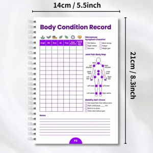 Körperzustand Rekord Spirnnotizbuch Innenseite, Gesundheitsmetriken, täglicher Wellnesstracker.