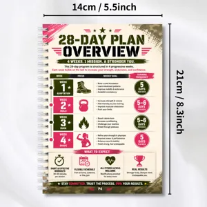 28-day fitness planning spiral notebook, portable workout schedule guide planner for women.