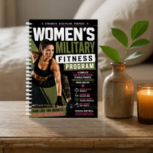 Women's military fitness program spiral notebook, ideal for strength and endurance training.