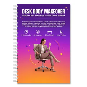 Bürostuhl-Workout Notizbuch Detailansicht mit 20-Tage Fitnessplan Cover und Übungen.