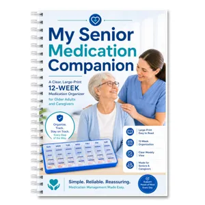 12-week medication organizer notebook with large print, senior health record companion book.
