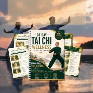 28-Day Tai Chi wellness planner spiral manual detail view, beginner fitness guide book.