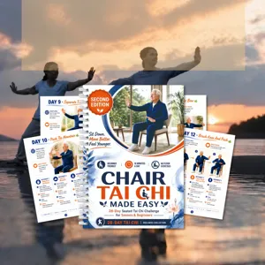 Vista dettagliata del manuale di tai chi seduto di 28 giorni con chiare fasi di allenamento.