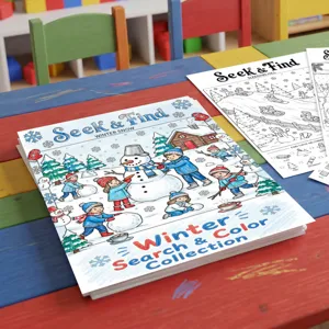 Winter Snow Theme Seek Find Coloring Poster Book For Kids Educational Drawing Paper Set Scenery Search And Color Activity Collection