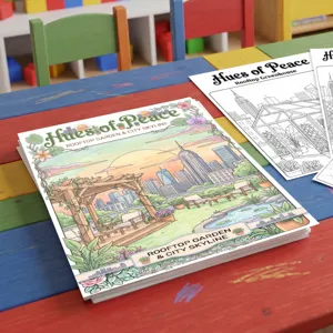 Libro de Colorear Hues of Peace Rooftop Garden City Skyline Niños Pintura Garabato Póster de Dibujo Creativo Bricolaje
