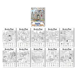 Kids castle coloring book search and find activity sheets set with cover and 10 fun pages.