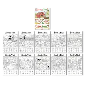 Libro da colorare fattoria per bambini cerca e trova poster didattico disegno arte