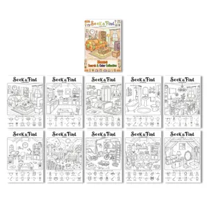 Conjunto de libros de colorear y búsqueda para niños con diez escenas de habitaciones cognitivas.