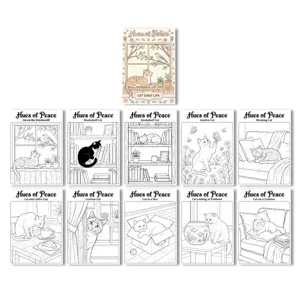 Conjunto de póster de libro para colorear de gatos lindos, páginas relajantes para niños.