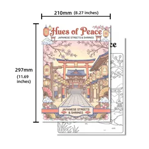 Poster libro da colorare con strada e santuario giapponese formato A4 arte creativa