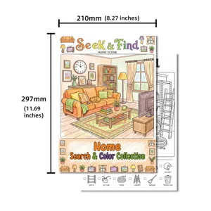 Póster de colorear busca y encuentra niños A4 escena hogar libro educativo arte.