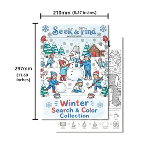 Winter snow theme search and color coloring poster detail, A4 size kids fun activity sheet.