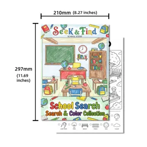 Affiche de coloriage scène d'école livre d'activités cherche et trouve vue détaillée.