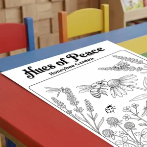 Detalle de póster para colorear infantil con abejas y flores, libro de arte ideal.