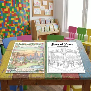 Set de poster para colorear de ninos jardin en azotea libro de arte creativo infantil