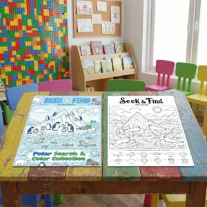Poster da colorare animali polari per bambini, fogli di attività artistiche educative divertenti.