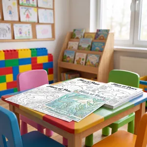 Set libro da colorare oceano per bambini, carta da disegno educativa e poster per l'infanzia.