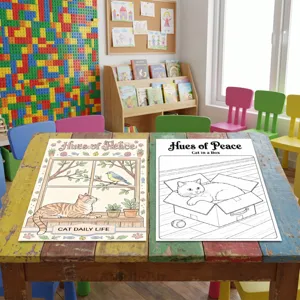Conjunto de pósteres para colorear para niños libro de dibujo de gato lindo y divertido