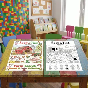 Bambini fattoria tema poster da colorare set libro d arte educativo cerca e trova disegno divertente