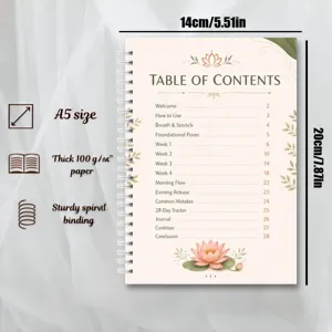 A5 Yoga Notizbuch mit stabiler Spiralbindung und 100g/m² dickem Papier für tägliche Übungen.