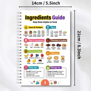 Carnet à spirale guide des ingrédients de pâtisserie avec catégories d'aliments illustrées