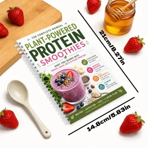 Manuel de recettes de smoothies protéinés aux plantes avec superbe couverture et plan de 4 semaines.