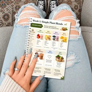 Carnet de recettes de smoothies protéinés végétaux relié en spirale avec astuces nutrition.