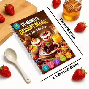 Livre de recettes de desserts de 15 minutes avec 28 pages, reliure spirale facile.