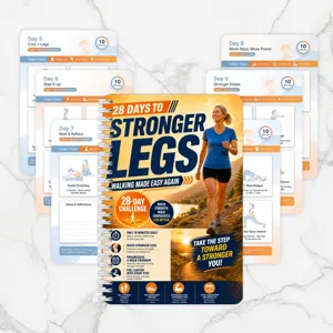 Detailansicht des 28-Tage-Beintraining-Leitfadens und Fitness-Planer-Spiralbuchs.