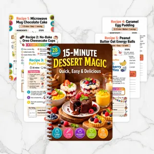 Carnet de recettes de desserts spirale de 28 pages et cartes, guide de pâtisserie rapide et facile.