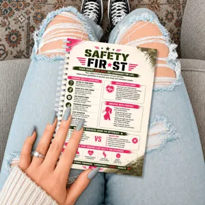 Detailed closeup view of a fitness planner notebook showcasing daily safety guidelines.