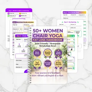 Stuhl Yoga Handbuch für Frauen ab 50 Jahren, 28 Seiten Spiralbindung Fitness Guide.