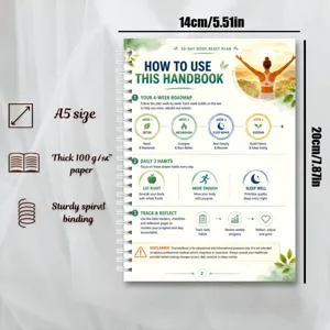 30-Day Body Reset Plan A5 spiral notebook, thick paper planner for daily wellness habits.