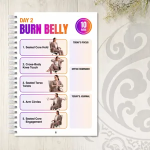 Detailansicht der Fitnessplaner-Notizbuchseite mit Core-Bauch-Workout-Schritten und Zielen.