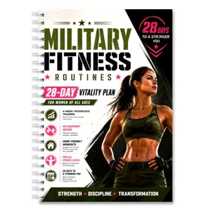 28-day military fitness planner for women, spiral-bound workout routine notebook.